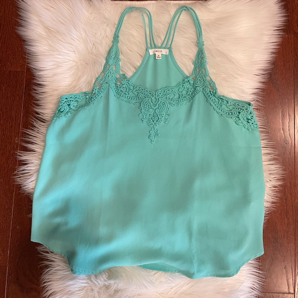MINE mint green/teal and lace front camisole tank